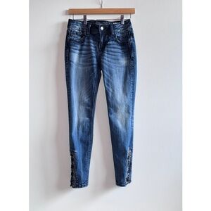 Miss Me Embroidered Ankle Lace Up Skinny Jeans Size 25 Y2K Western Boho Chic